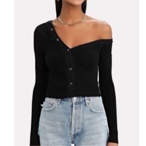 The Range Black Ribbed Button-Up Cardigan